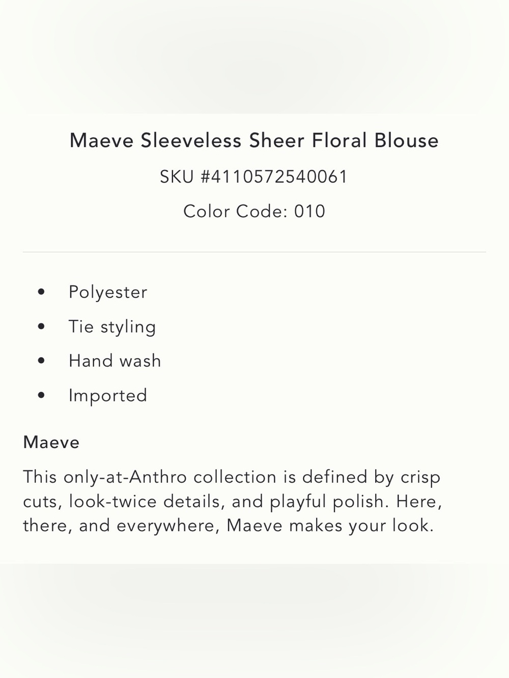 Maeve Sleeveless Sheer Floral Blouse - Picture 8 of 8